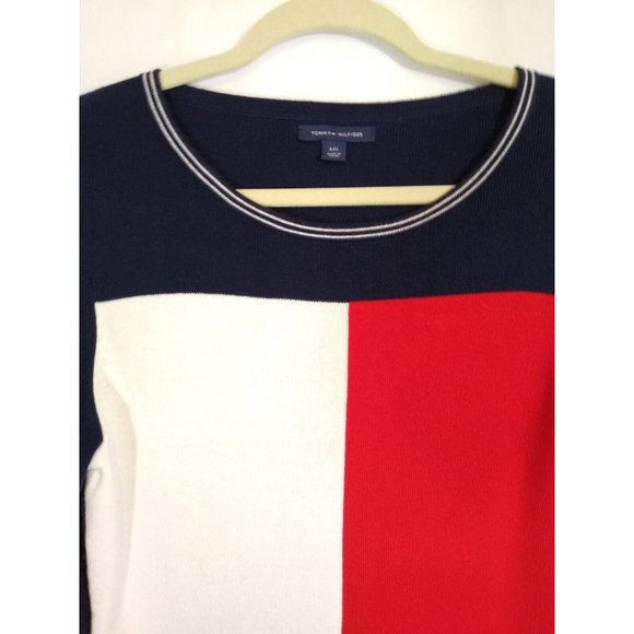 Tommy Hilfiger VTG Ringer Colorblock Sweater Medium/Large Navy Red White - Picture 4 of 4
